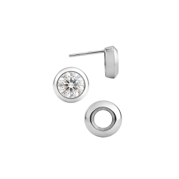 Pre-Seated Round Bezel Earrings with Push Post