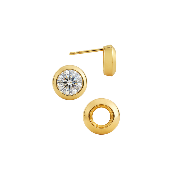 Pre-Seated Round Bezel Earrings with Push Post
