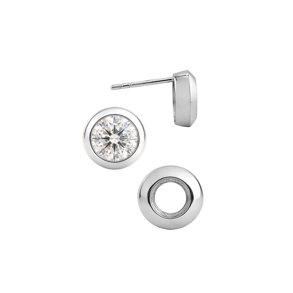 Pre-Seated Round Bezel Earrings with Push Post