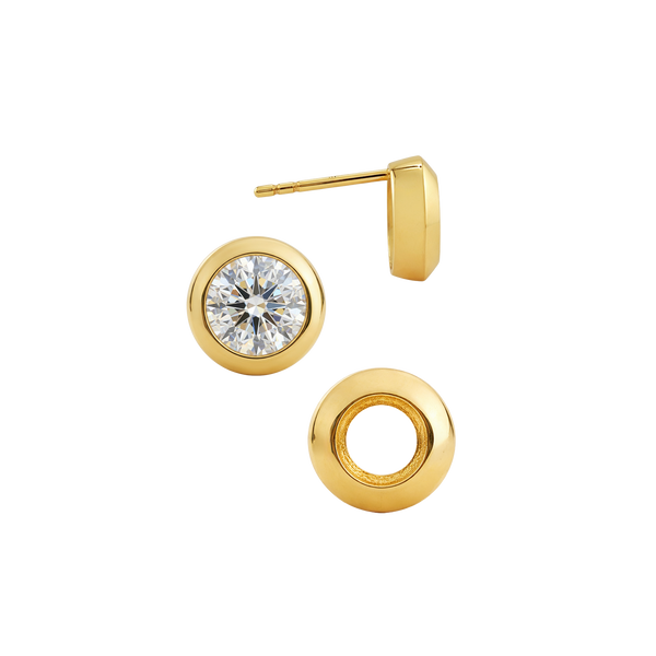 Pre-Seated Round Bezel Earrings with Push Post