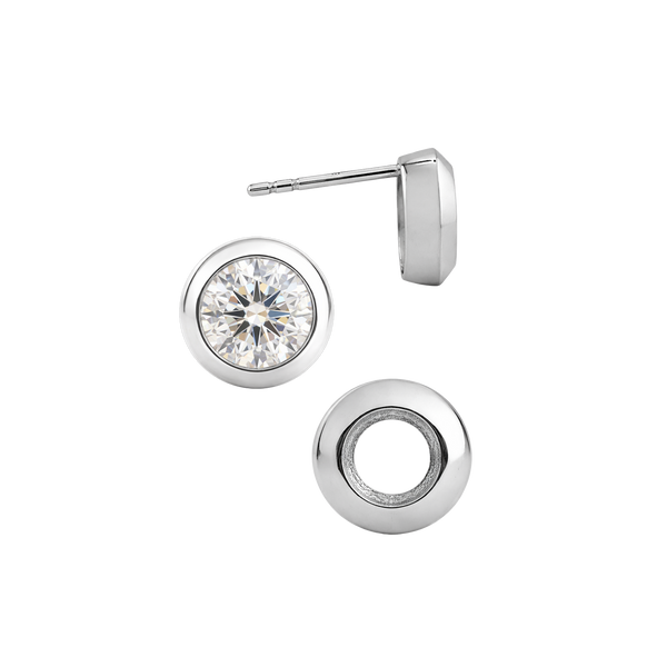 Pre-Seated Round Bezel Earrings with Push Post