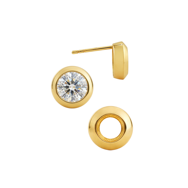 Pre-Seated Round Bezel Earrings with Push Post