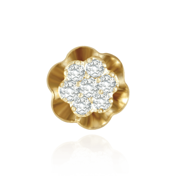 14K Gold Round 7 Stone Cluster in Reflector Earrings with Push Post