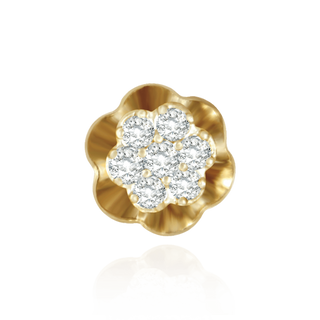 14K Gold Round 7 Stone Cluster in Reflector Earrings with Push Post