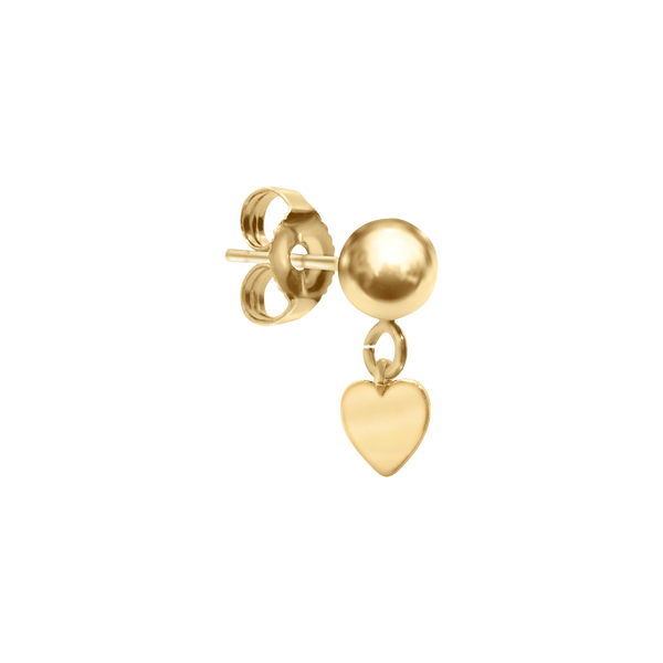 Ball Earring with Heart Charm in 14K Gold