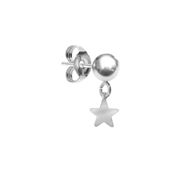 Ball Earring with Star Charm in 14K Gold
