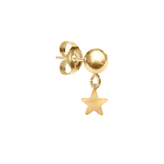 Ball Earring with Star Charm in 14K Gold