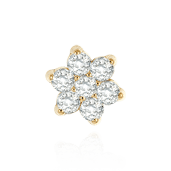 14K Gold Round Seven Stone Cluster Earrings with Push Post