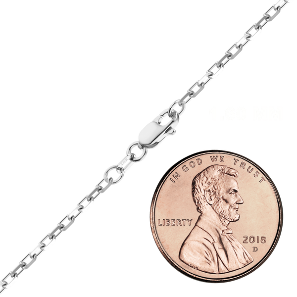 Finished Elongated Diamond Cut Cable Anklet in 14K White Gold (1.00 mm - 3.30 mm)