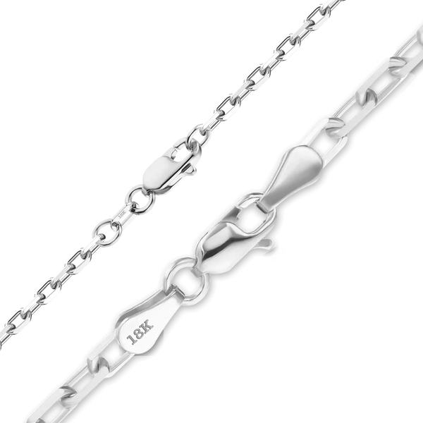 Finished Elongated Diamond Cut Cable Anklet in 18K White Gold (1.95 mm - 2.60 mm)
