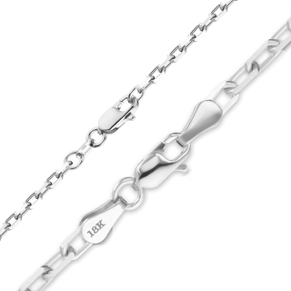 Finished Elongated Diamond Cut Cable Necklace in 18K White Gold (1.95 mm - 2.60 mm)