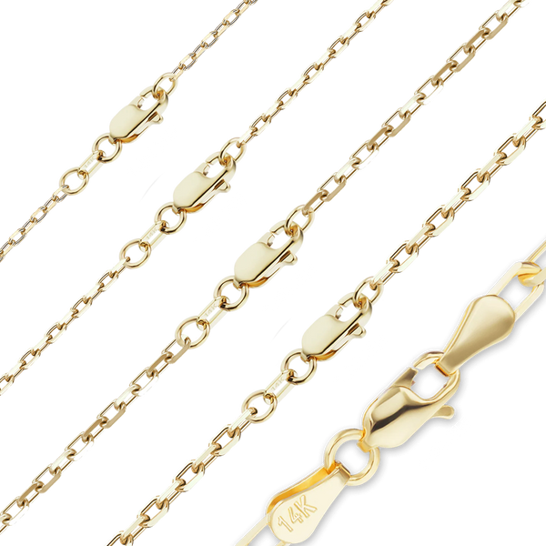 Finished Elongated Diamond Cut Cable Necklace in 18K Yellow Gold (1.00 mm - 2.60 mm)