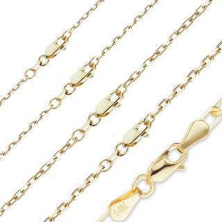 Finished Elongated Diamond Cut Cable Necklace in 18K Yellow Gold (1.00 mm - 2.60 mm)