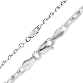 Finished Elongated Diamond Cut Cable Necklace in 18K White Gold (1.95 mm - 2.60 mm)