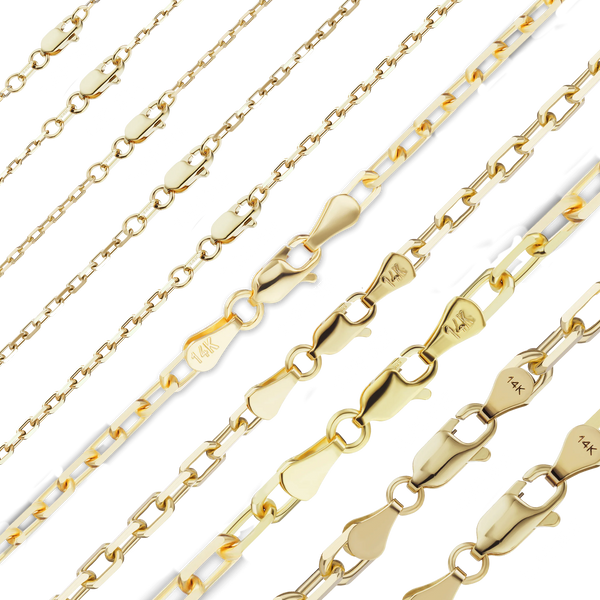 Finished Elongated Diamond Cut Cable Bracelet in 14K Yellow Gold (1.00 mm - 5.10 mm)