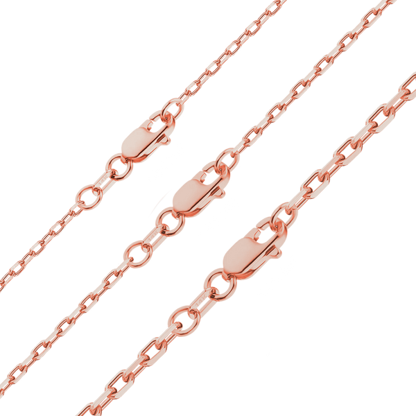 Finished Elongated Diamond Cut Cable Necklace in 14K Pink Gold (1.00 mm - 1.95 mm)