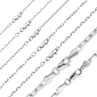 Finished Elongated Diamond Cut Cable Necklace in 14K White Gold (1.00 mm - 3.30 mm)