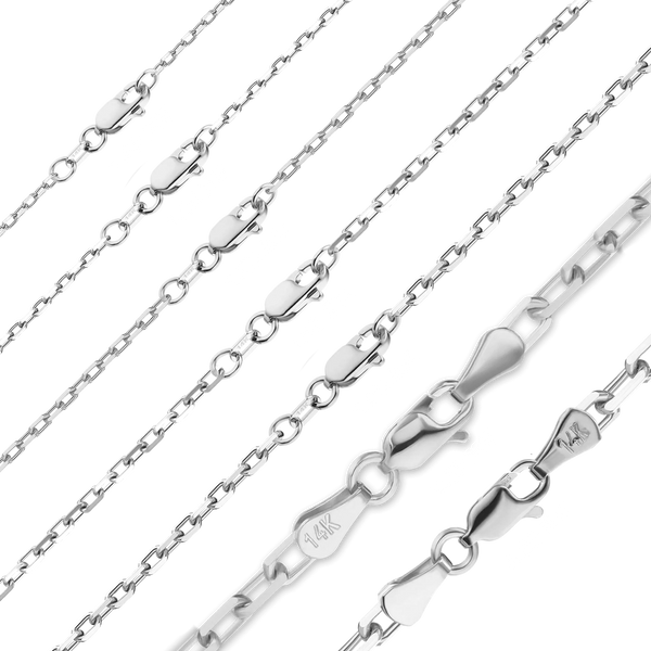 Finished Elongated Diamond Cut Cable Anklet in 14K White Gold (1.00 mm - 3.30 mm)