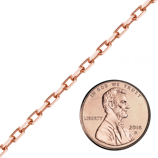 Bulk / Spooled Elongated Diamond Cut Cable Chain in 14K Pink Gold (1.00 mm - 2.60 mm)