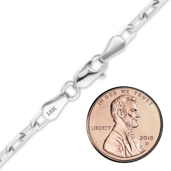 Finished Elongated Diamond Cut Cable Anklet in 18K White Gold (1.95 mm - 2.60 mm)