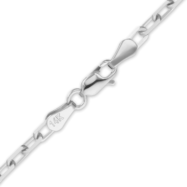 Finished Elongated Diamond Cut Cable Necklace in 18K White Gold (1.95 mm - 2.60 mm)