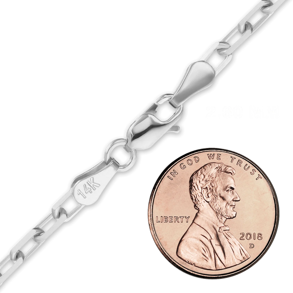 Finished Elongated Diamond Cut Cable Anklet in 14K White Gold (1.00 mm - 3.30 mm)