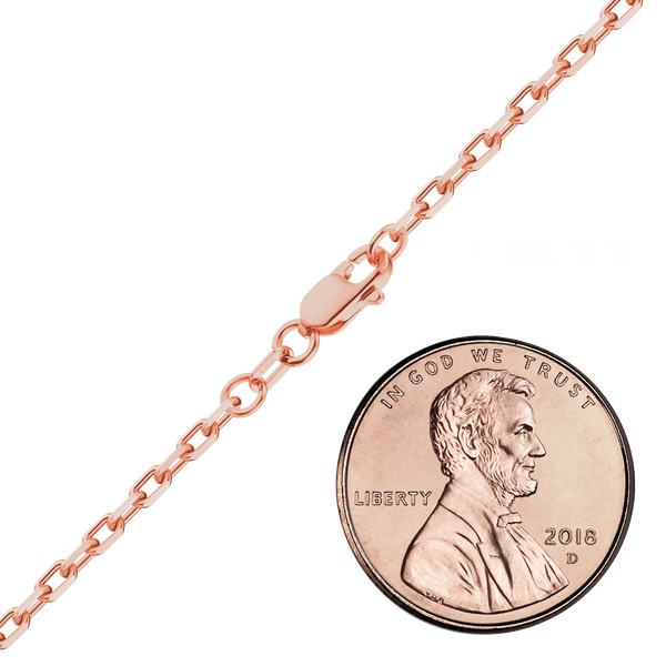 Finished Elongated Diamond Cut Cable Necklace in 14K Pink Gold (1.00 mm - 1.95 mm)