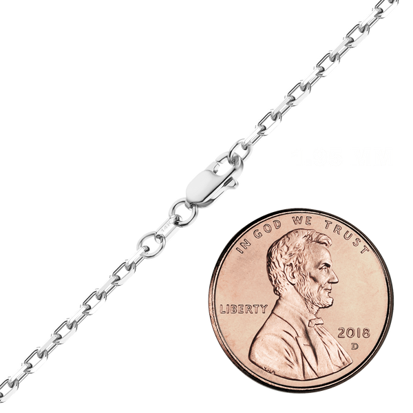 Finished Elongated Diamond Cut Cable Anklet in 14K White Gold (1.00 mm - 3.30 mm)