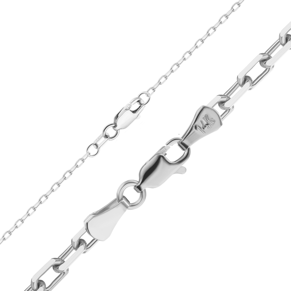 Finished Elongated Diamond Cut Cable Anklet in 14K White Gold (1.00 mm - 3.30 mm)