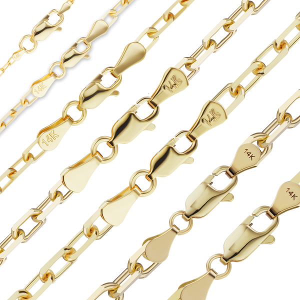 Finished Elongated Diamond Cut Cable Anklet in 14K Yellow Gold (1.00 mm - 5.10 mm)