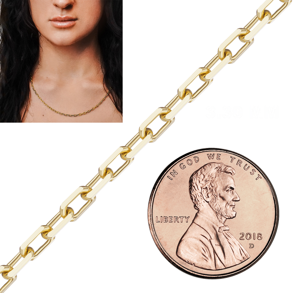 Bulk / Spooled Elongated Diamond Cut Cable Chain in 14K & 18K Yellow Gold (1.00 mm - 5.10 mm)