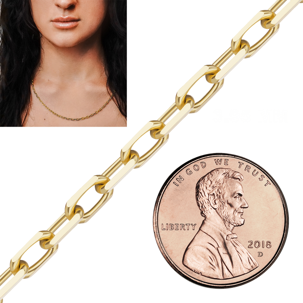 Bulk / Spooled Elongated Diamond Cut Cable Chain in 14K & 18K Yellow Gold (1.00 mm - 5.10 mm)