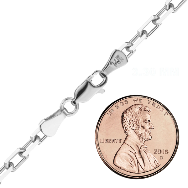 Finished Elongated Diamond Cut Cable Anklet in 14K White Gold (1.00 mm - 3.30 mm)