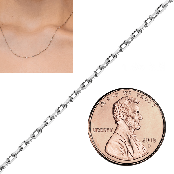 Bulk / Spooled Elongated Diamond Cut Cable Chain in 14K & 18K White Gold (1.00 mm - 3.30 mm)