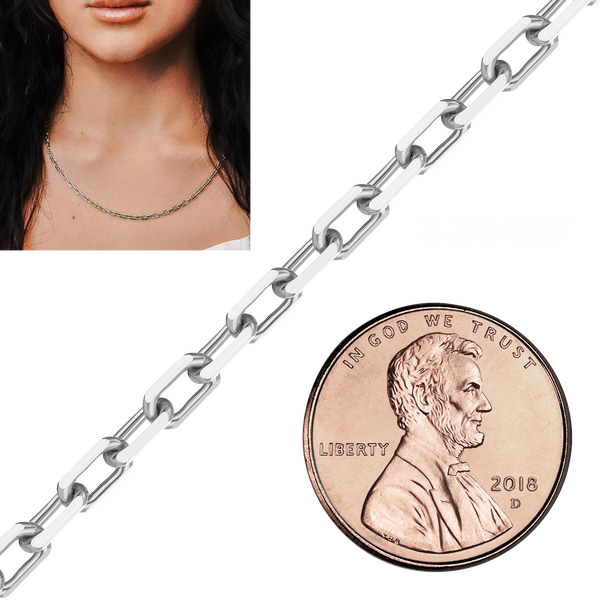 Bulk / Spooled Elongated Diamond Cut Cable Chain in 14K & 18K White Gold (1.00 mm - 3.30 mm)