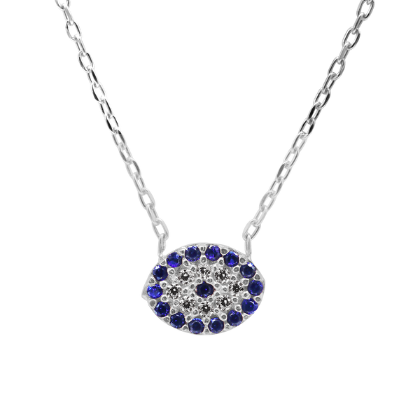 Sterling Silver Evil Eye Necklace (7 x 9 mm)