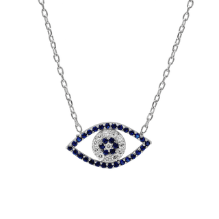 Sterling Silver Evil Eye Necklace (10 x 19 mm)