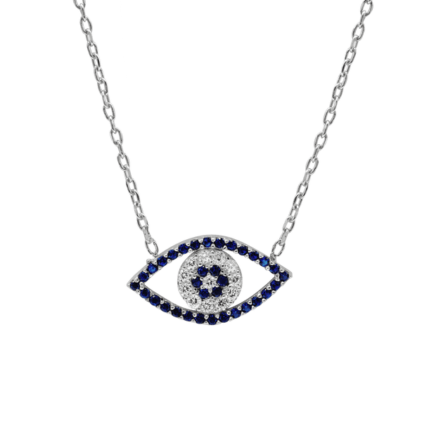 Sterling Silver Evil Eye Necklace (10 x 19 mm)