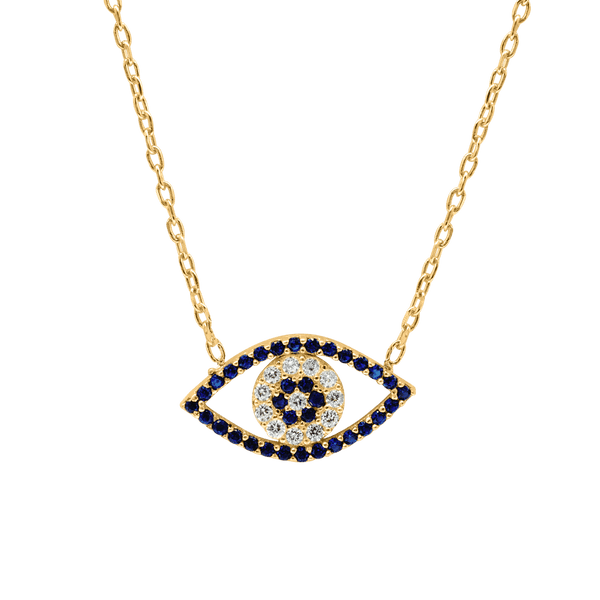 Sterling Silver Evil Eye Necklace (10 x 19 mm)