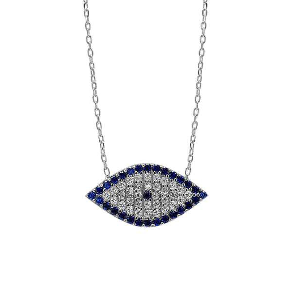 Sterling Silver Evil Eye Necklace (10 x 19 mm)