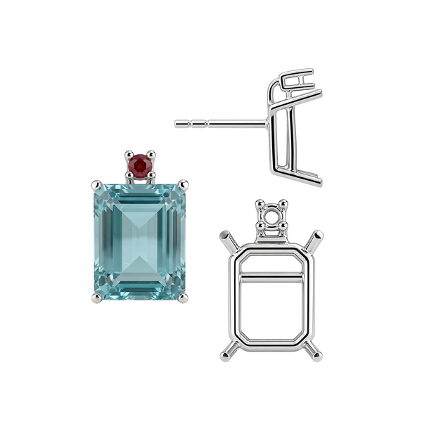 Emerald Four Prong Basket Earrings with One Accent