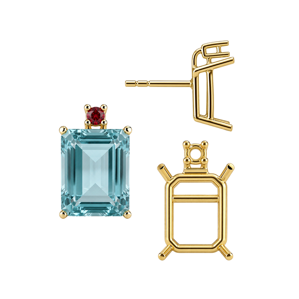 Emerald Four Prong Basket Earrings with One Accent