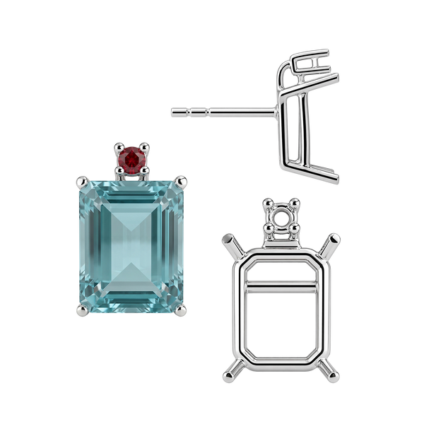 Emerald Four Prong Basket Earrings with One Accent