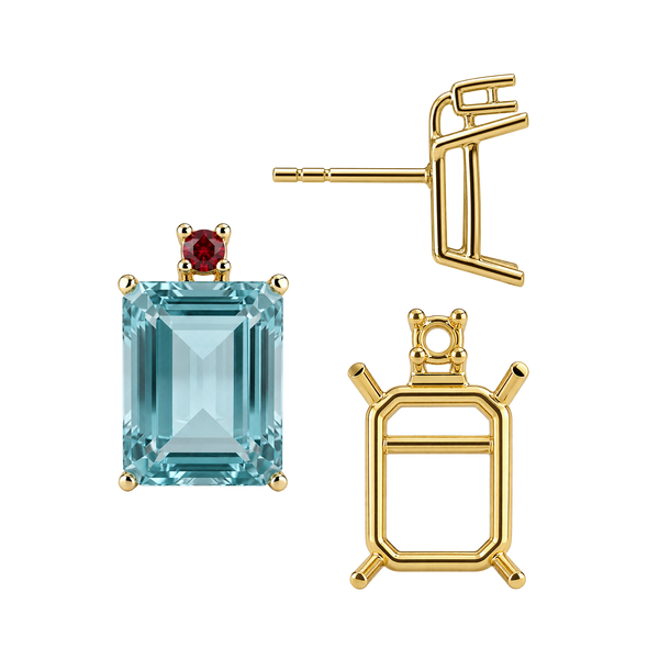 Emerald Four Prong Basket Earrings with One Accent