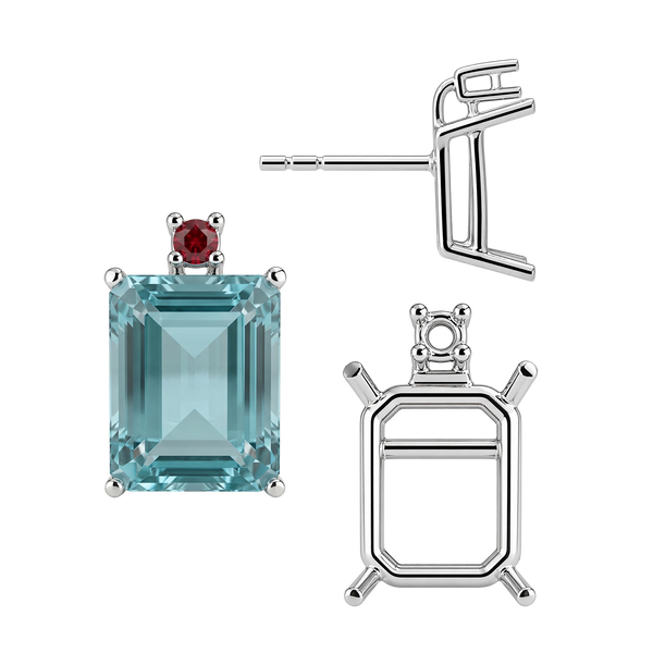Emerald Four Prong Basket Earrings with One Accent