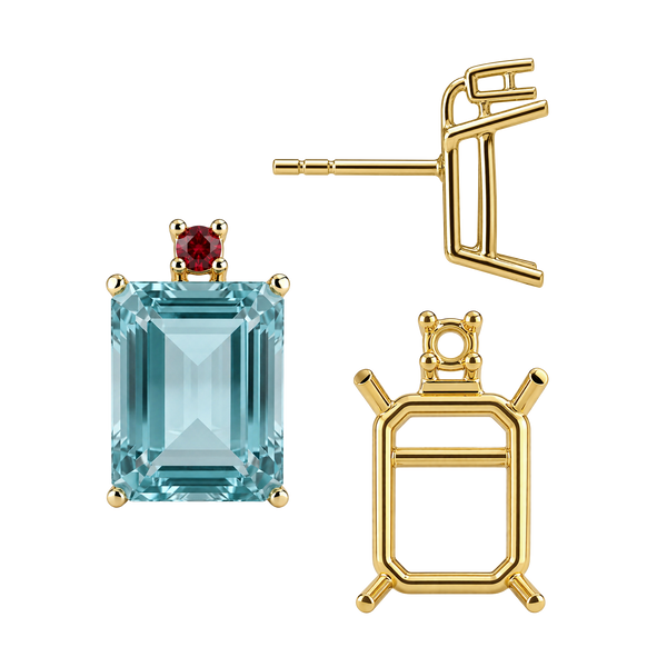 Emerald Four Prong Basket Earrings with One Accent