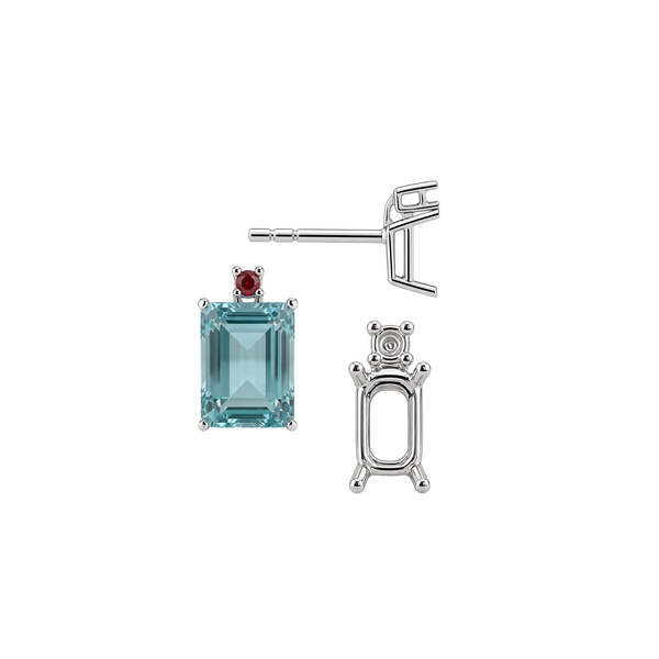 Emerald Four Prong Basket Earrings with One Accent