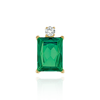 14K Gold Emerald Four Prong Basket Earrings with One Accent