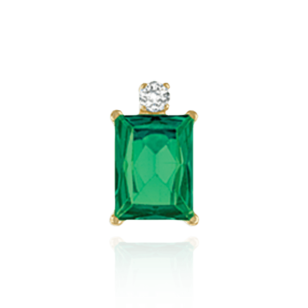 14K Gold Emerald Four Prong Basket Earrings with One Accent