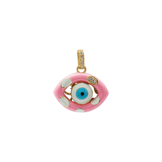 Sterling Silver Evil Eye Pendant with Pink and White Enamel (24 x 22 mm)